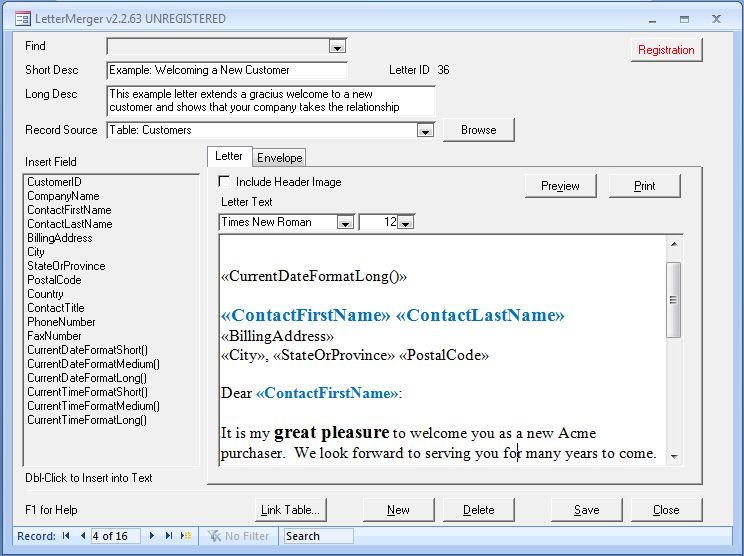 Click to view LetterMerger for MS Access 2.5 screenshot
