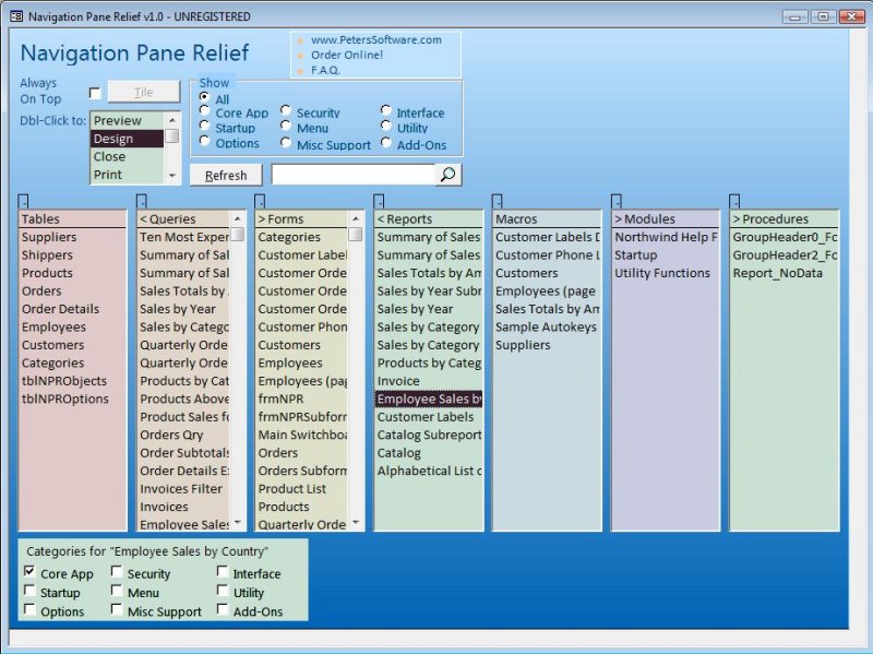 Replacement for Access Nav Pane, DB Window