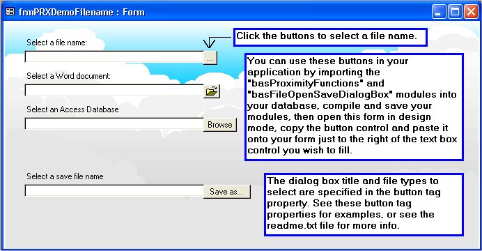Click to view Proximity Functions for MS Access 1.1 screenshot