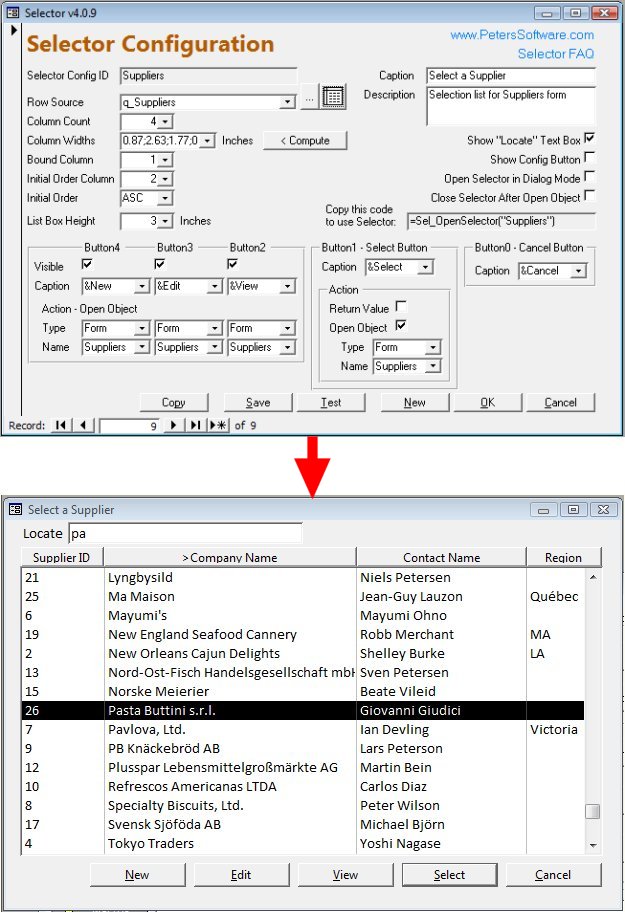 Selector for MS Access 2002 - MS Access 2002 utility record selection form